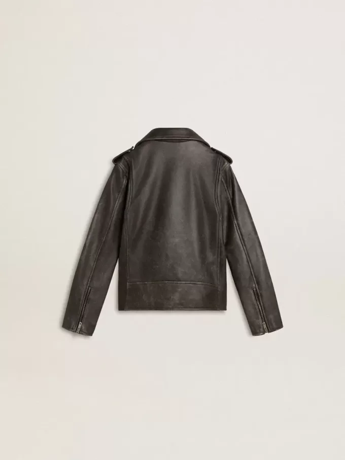 Chaqueta motera para niño en piel desgastada Chaqueta motera para niño en piel desgastada