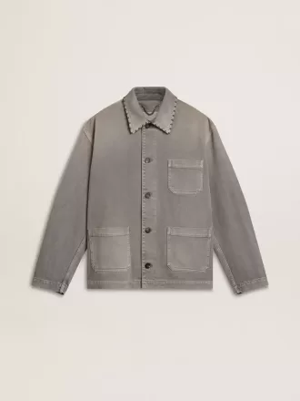Chaqueta vaquera gris para hombre con tachuelas Chaqueta vaquera gris para hombre con tachuelas