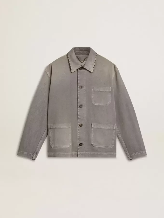 Chaqueta vaquera gris para hombre con tachuelas Chaqueta vaquera gris para hombre con tachuelas