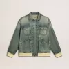 Chaqueta vaquera lavada para hombre con ribetes de mezcla de lana