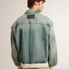 Chaqueta vaquera lavada para hombre con ribetes de mezcla de lana
