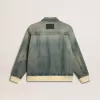 Chaqueta vaquera lavada para hombre con ribetes de mezcla de lana