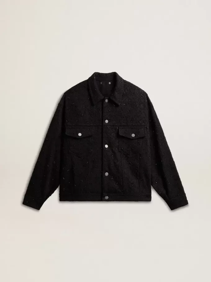 Chaqueta vaquera negra para mujer con bordados Chaqueta vaquera negra para mujer con bordados