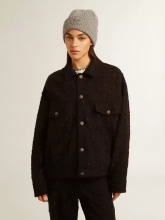 Chaqueta vaquera negra para mujer con bordados Chaqueta vaquera negra para mujer con bordados