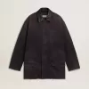 Chaqueta vaquera para hombre con detalles desgastados y cuello de cuero Chaqueta vaquera para hombre con detalles desgastados y cuello de cuero