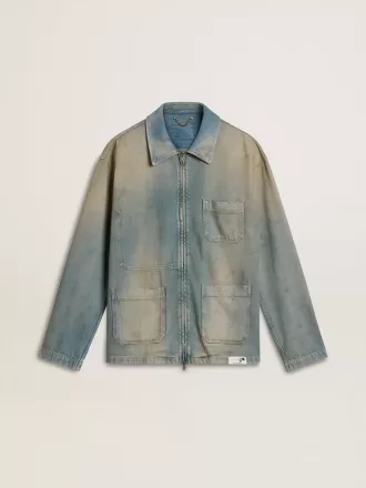 Chaqueta vaquera para hombre con efecto desgastado y cremallera Chaqueta vaquera para hombre con efecto desgastado y cremallera