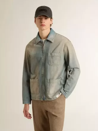 Chaqueta vaquera para hombre con efecto desgastado y cremallera Chaqueta vaquera para hombre con efecto desgastado y cremallera