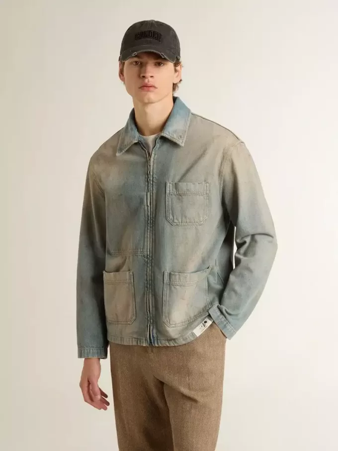 Chaqueta vaquera para hombre con efecto desgastado y cremallera