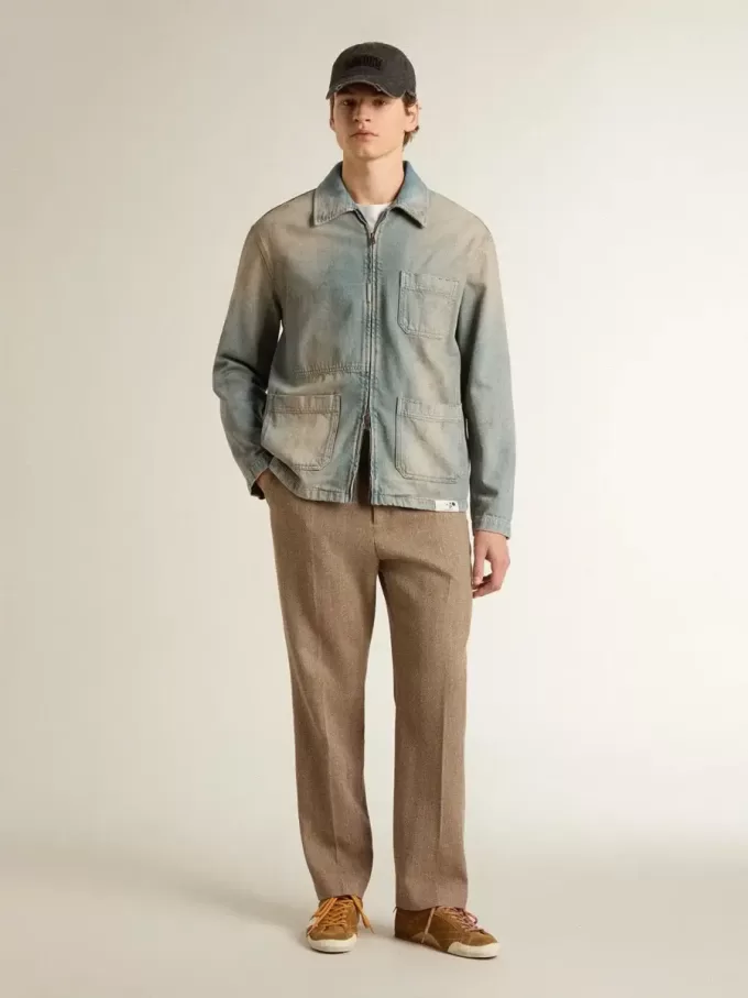 Chaqueta vaquera para hombre con efecto desgastado y cremallera