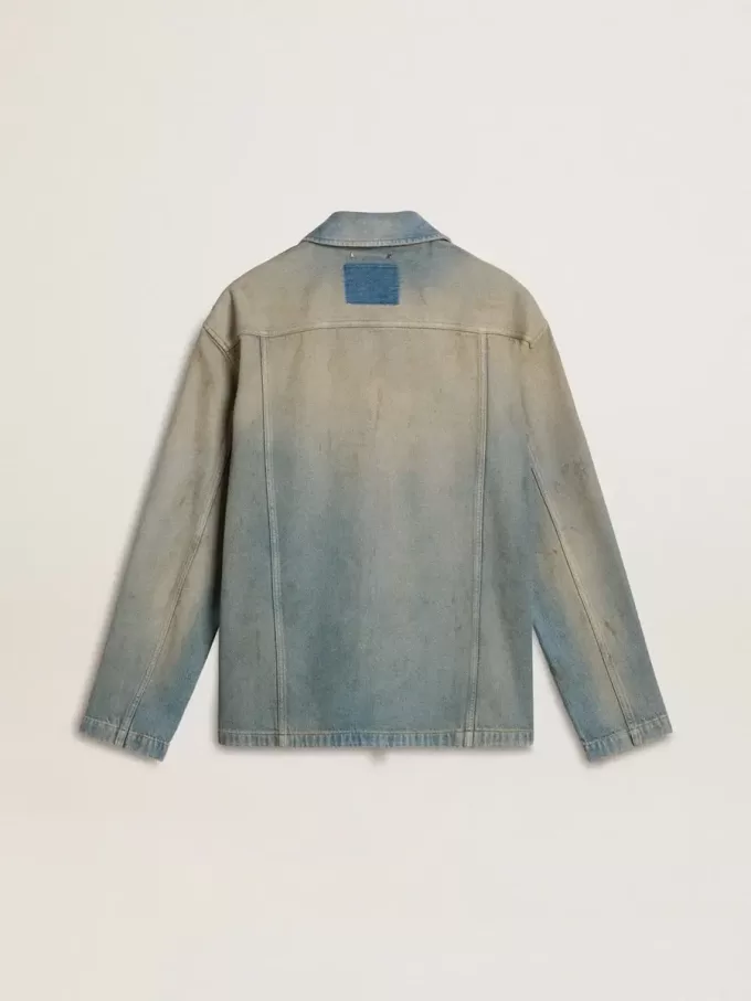 Chaqueta vaquera para hombre con efecto desgastado y cremallera