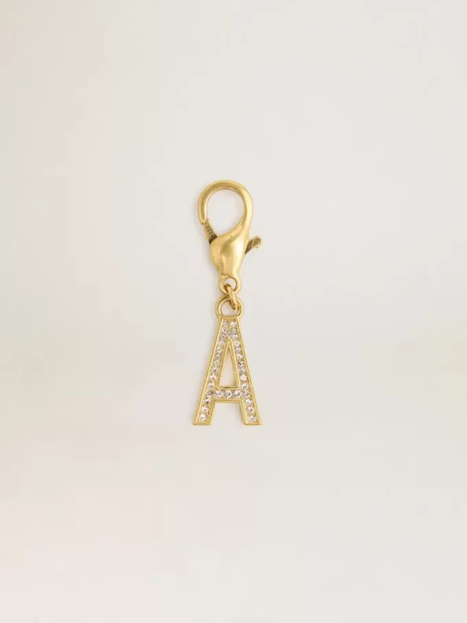 Charm con la letra A en latón dorado con cristales Charm con la letra A en latón dorado con cristales