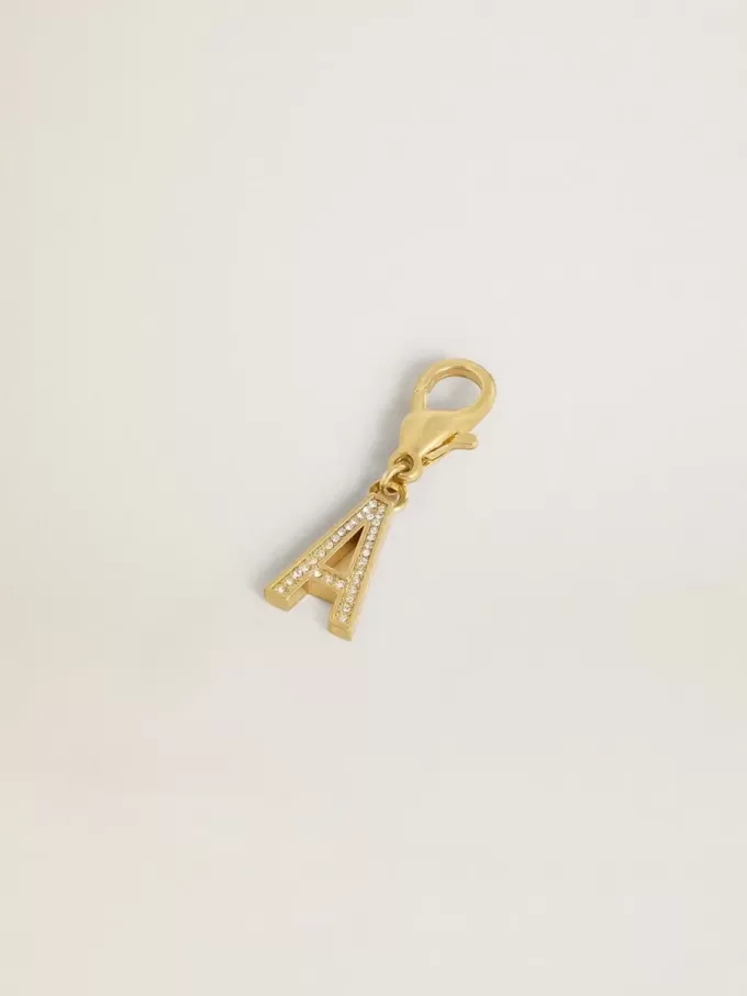Charm con la letra A en latón dorado con cristales Charm con la letra A en latón dorado con cristales