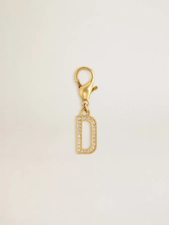 Charm con la letra D en latón dorado con cristales Charm con la letra D en latón dorado con cristales