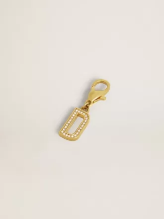 Charm con la letra D en latón dorado con cristales