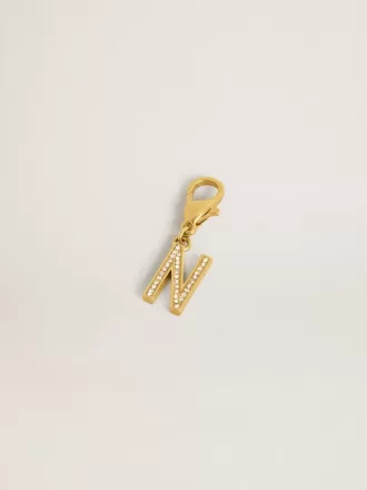 Charm con la letra N en latón dorado con cristales