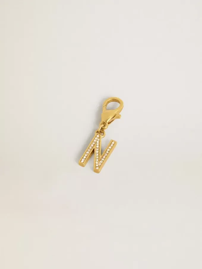 Charm con la letra N en latón dorado con cristales Charm con la letra N en latón dorado con cristales