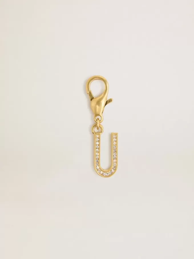 Charm con la letra U en latón dorado con cristales Charm con la letra U en latón dorado con cristales