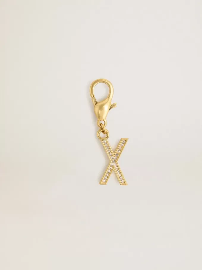 Charm con letra X en latón dorado con cristales Charm con letra X en latón dorado con cristales