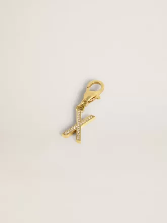 Charm con letra X en latón dorado con cristales