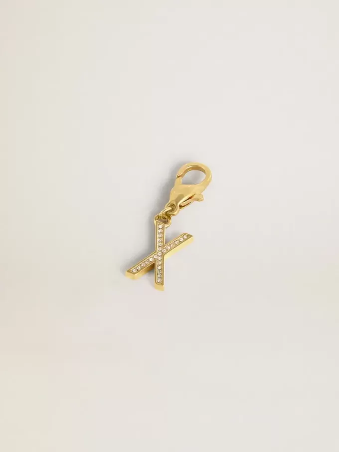 Charm con letra X en latón dorado con cristales Charm con letra X en latón dorado con cristales