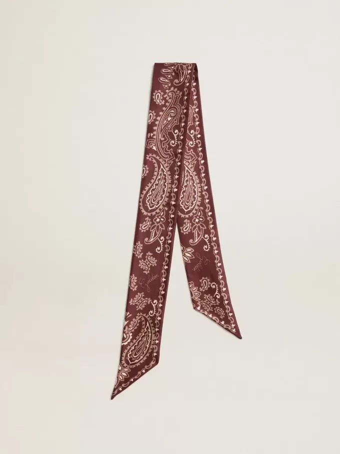 Cinta de sarga de seda burdeos con estampado de cachemira Cinta de sarga de seda burdeos con estampado de cachemira