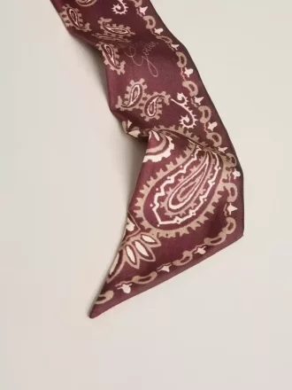 Cinta de sarga de seda burdeos con estampado de cachemira