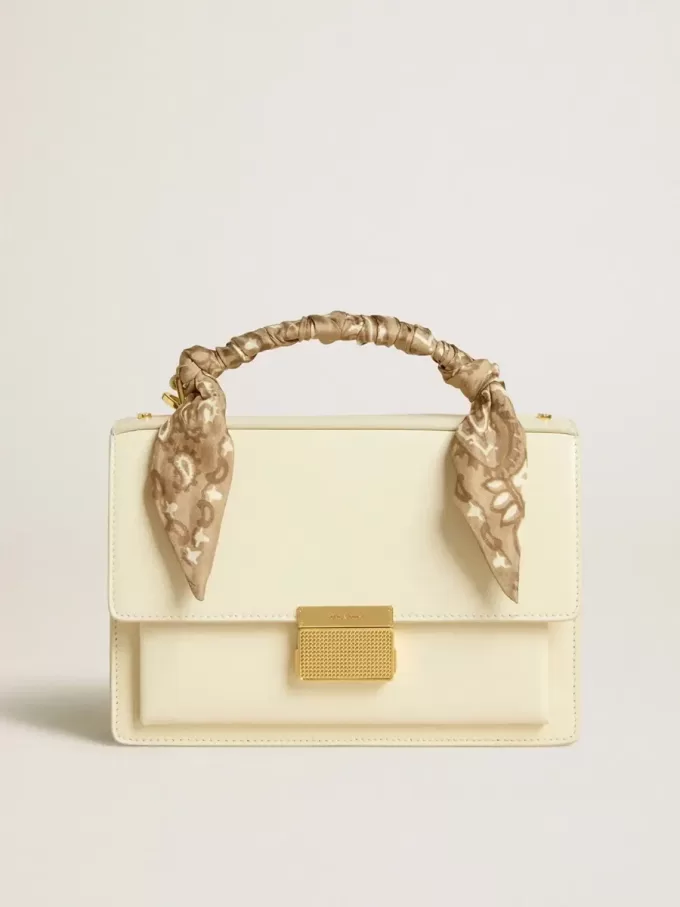 Bolso Venezia en piel acolchada color mantequilla con pañuelo de seda