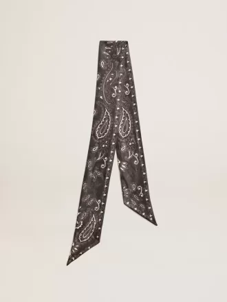 Cinta de sarga de seda negra con estampado de cachemira
