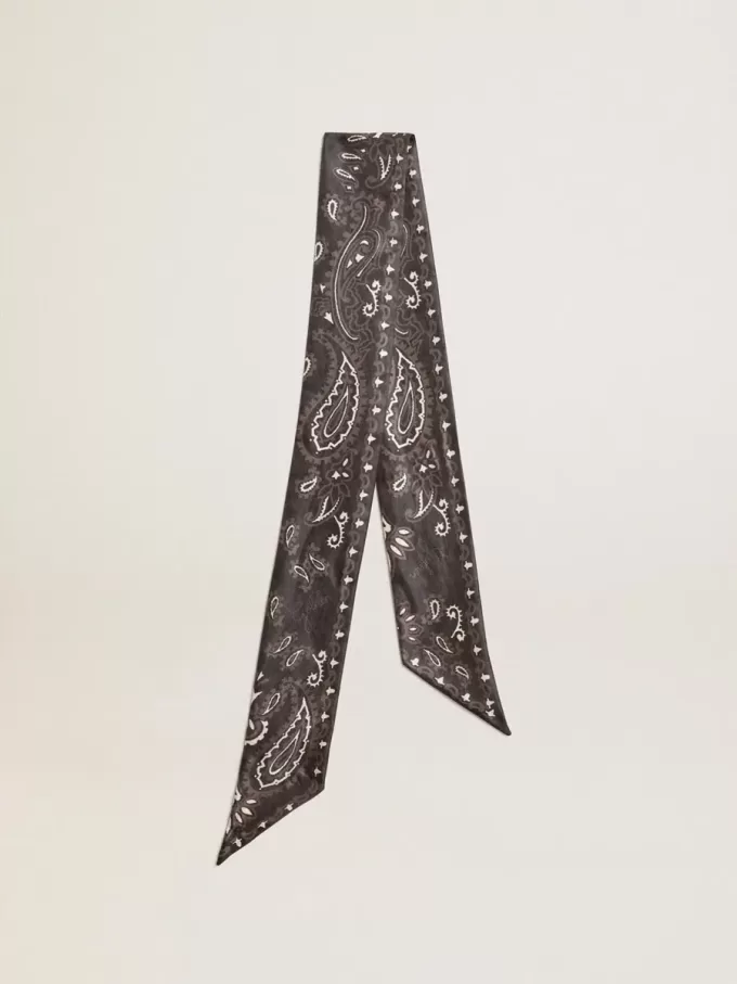 Cinta de sarga de seda negra con estampado de cachemira Cinta de sarga de seda negra con estampado de cachemira
