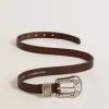 Cinturón de cuero marrón oscuro para mujer con hebilla plateada decorada Cinturón de cuero marrón oscuro para mujer con hebilla plateada decorada