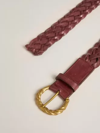 Cinturón de cuero trenzado burdeos para mujer