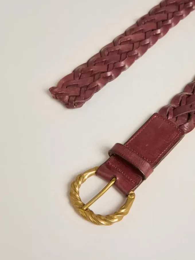 Cinturón de cuero trenzado burdeos para mujer Cinturón de cuero trenzado burdeos para mujer