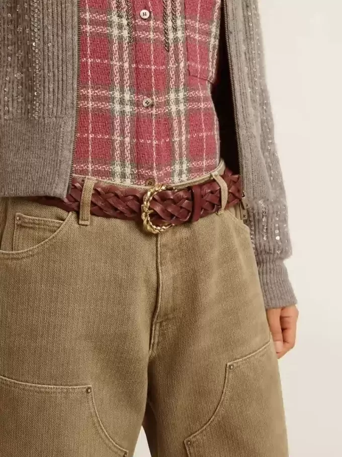 Cinturón de cuero trenzado burdeos para mujer Cinturón de cuero trenzado burdeos para mujer