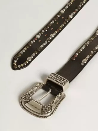 Cinturón de mujer en cuero negro con tachuelas