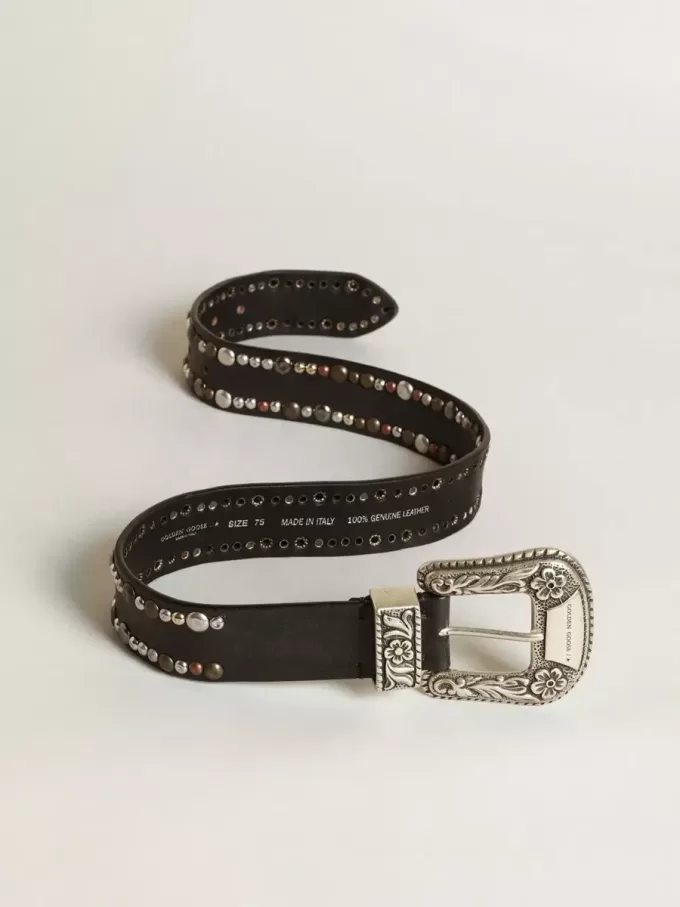 Cinturón de mujer en cuero negro con tachuelas Cinturón de mujer en cuero negro con tachuelas