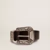 Cinturón de mujer en piel negra con hebilla decorada en plata Cinturón de mujer en piel negra con hebilla decorada en plata