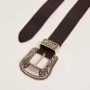 Cinturón de mujer en piel negra con hebilla decorada en plata Cinturón de mujer en piel negra con hebilla decorada en plata