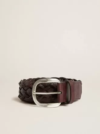 Cinturón de piel trenzada marrón oscuro para hombre