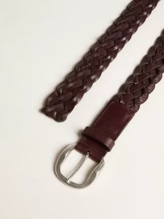 Cinturón de piel trenzada marrón oscuro para hombre