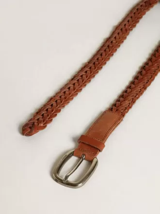 Cinturón Houston de piel trenzada marrón