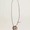 Colgante con forma de flor en piel marrón claro y champán Colgante con forma de flor en piel marrón claro y champán
