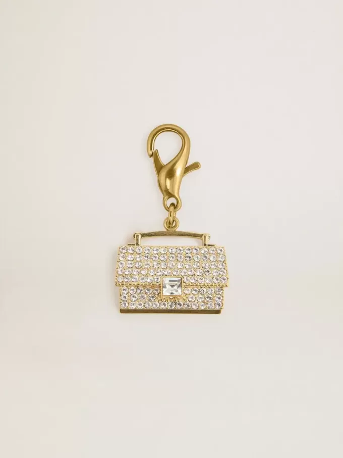 Colgante con forma de monedero en latón dorado con cristales Colgante con forma de monedero en latón dorado con cristales