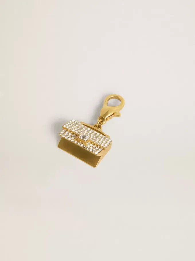 Colgante con forma de monedero en latón dorado con cristales Colgante con forma de monedero en latón dorado con cristales