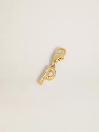 Colgante con la letra P en latón dorado con cristales
