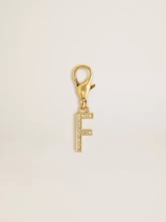 Colgante con letra F en latón dorado con cristales