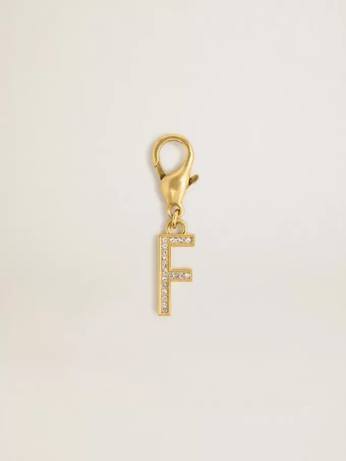 Colgante con letra F en latón dorado con cristales Colgante con letra F en latón dorado con cristales