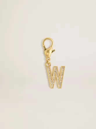 Colgante con letra W en latón dorado con cristales
