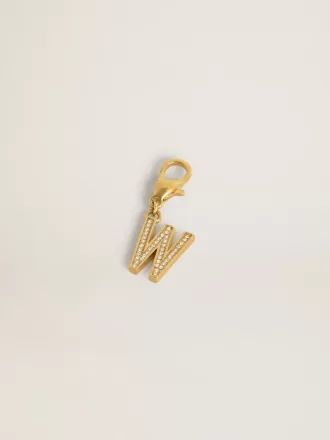 Colgante con letra W en latón dorado con cristales