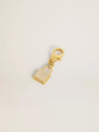 Colgante en forma de candado en latón dorado con cristales