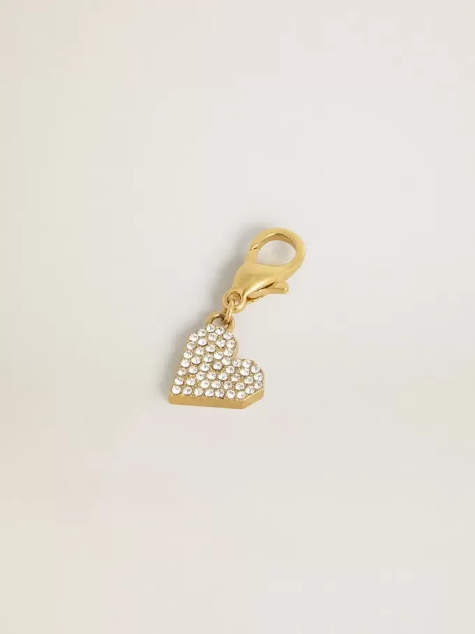 Colgante en forma de corazón de latón dorado con cristales Colgante en forma de corazón de latón dorado con cristales